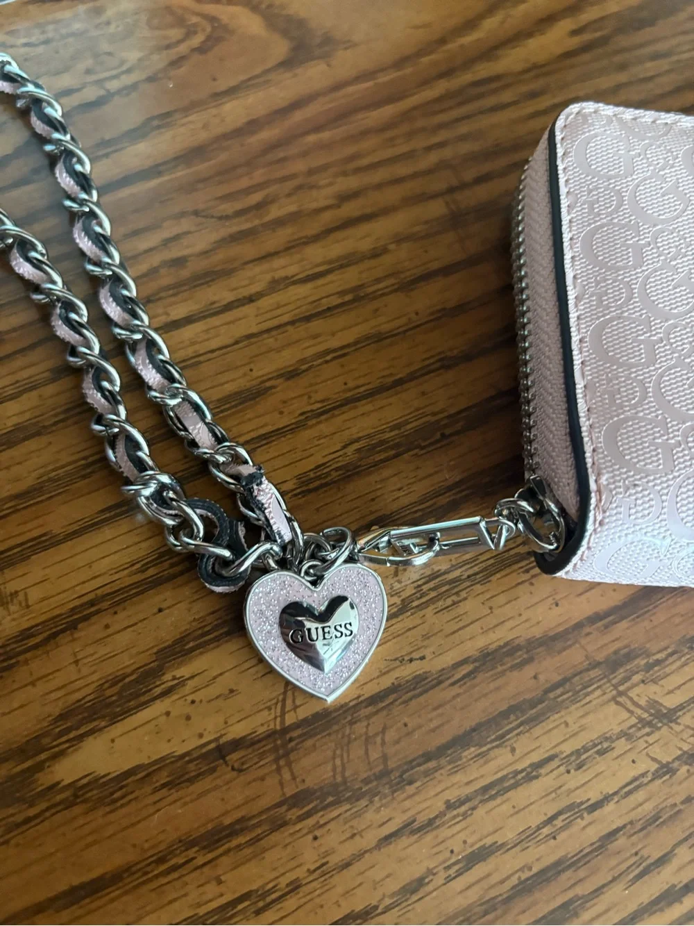 Guess Pale Pink Embossed Logo Wristlet